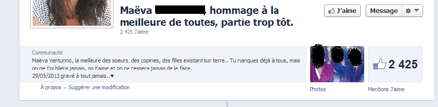 La page facebook créée pour lui rendre hommage.